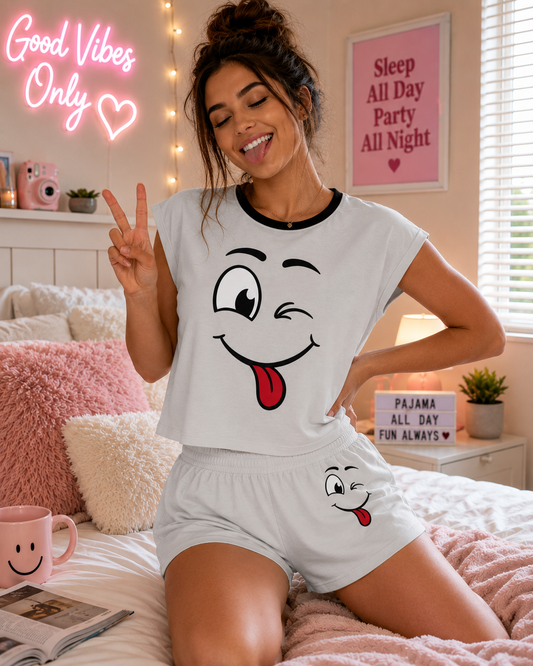 Wink Face Women's Pajama Short Set