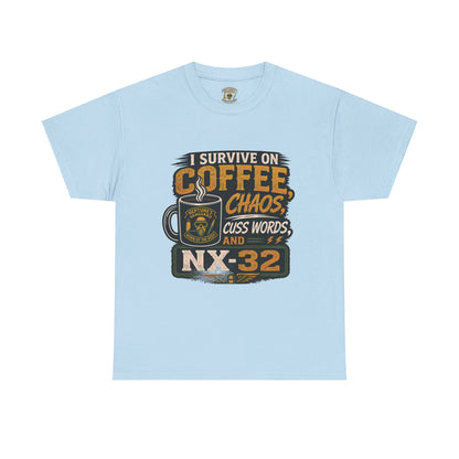 Funny Nitrox Diver T-Shirt | I Survive on Coffee, Chaos, Cuss Words & NX32