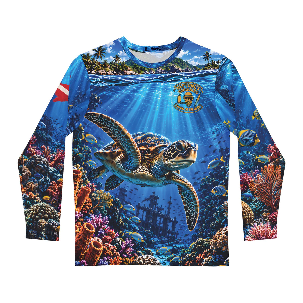 Roatan Underwater Turtle Long Sleeve Shirt – Neon Reef Scuba Dive Graphic