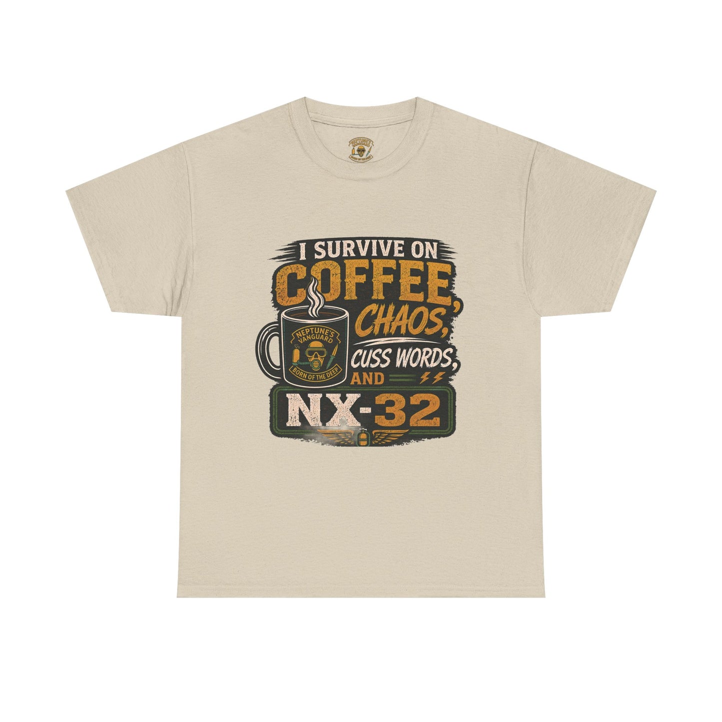 Funny Nitrox Diver T-Shirt | I Survive on Coffee, Chaos, Cuss Words & NX32