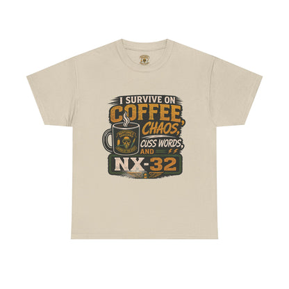 Funny Nitrox Diver T-Shirt | I Survive on Coffee, Chaos, Cuss Words & NX32