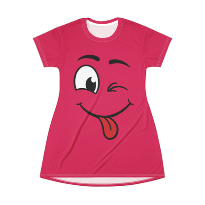 Playful Wink Women’s Nightgown Pink Graphic Sleep Shirt