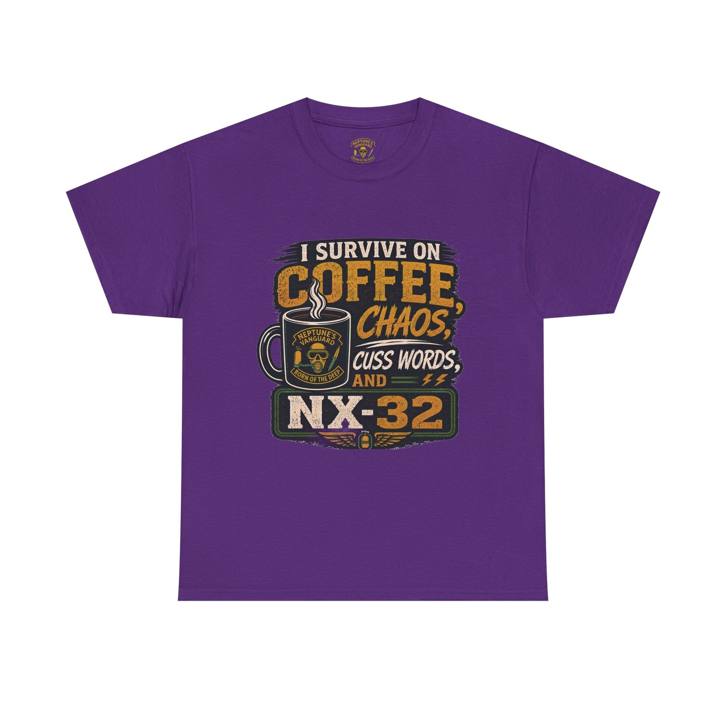 Funny Nitrox Diver T-Shirt | I Survive on Coffee, Chaos, Cuss Words & NX32