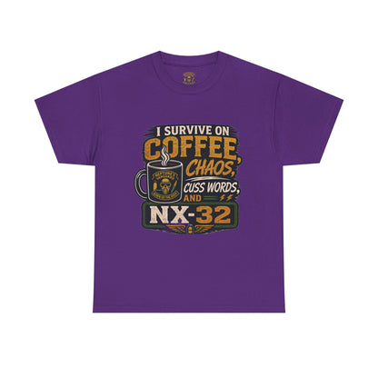 Funny Nitrox Diver T-Shirt | I Survive on Coffee, Chaos, Cuss Words & NX32