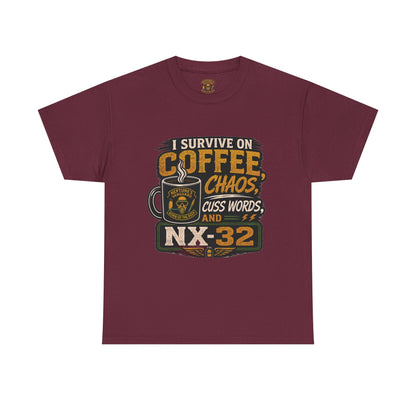 Funny Nitrox Diver T-Shirt | I Survive on Coffee, Chaos, Cuss Words & NX32
