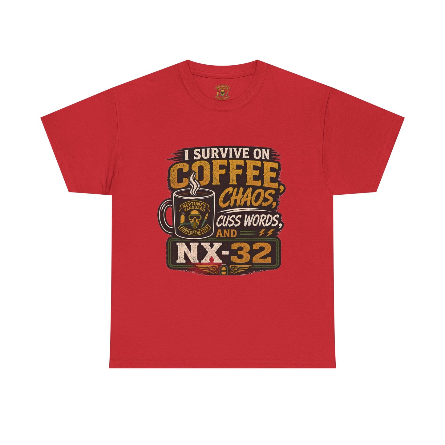 Funny Nitrox Diver T-Shirt | I Survive on Coffee, Chaos, Cuss Words & NX32