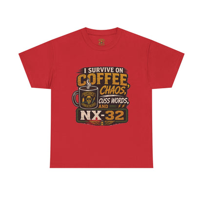 Funny Nitrox Diver T-Shirt | I Survive on Coffee, Chaos, Cuss Words & NX32