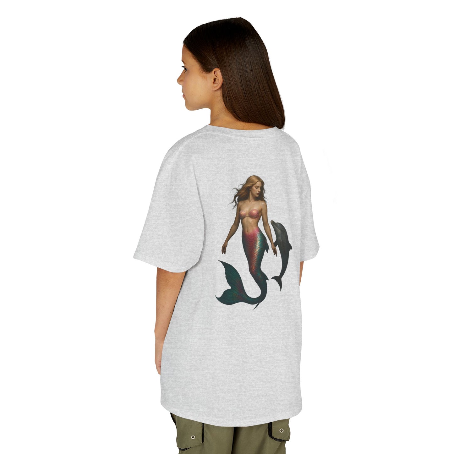 Youth Mermaid Tee with Dolphin Graphic