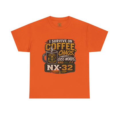 Funny Nitrox Diver T-Shirt | I Survive on Coffee, Chaos, Cuss Words & NX32