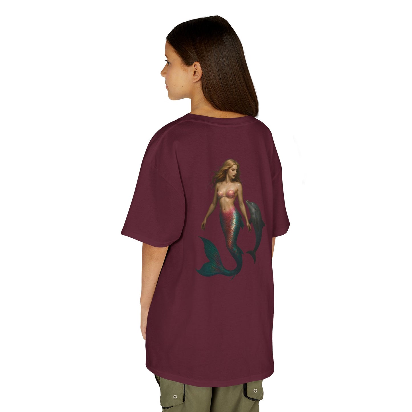 Youth Mermaid Tee with Dolphin Graphic