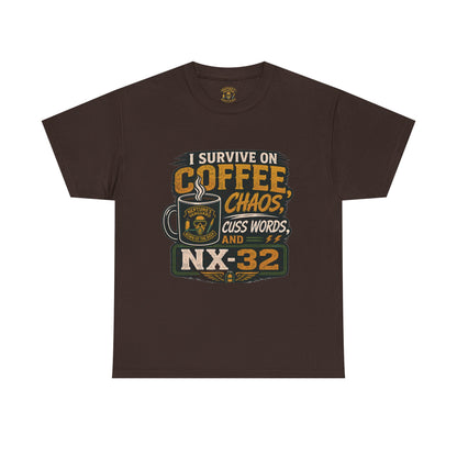 Funny Nitrox Diver T-Shirt | I Survive on Coffee, Chaos, Cuss Words & NX32