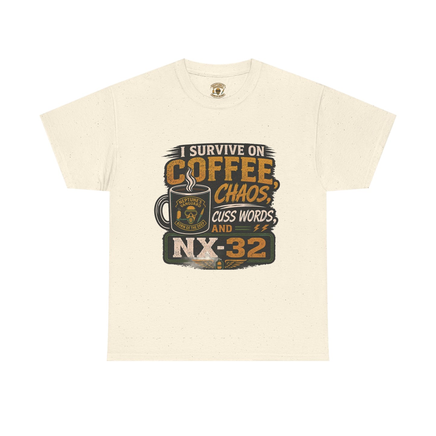 Funny Nitrox Diver T-Shirt | I Survive on Coffee, Chaos, Cuss Words & NX32