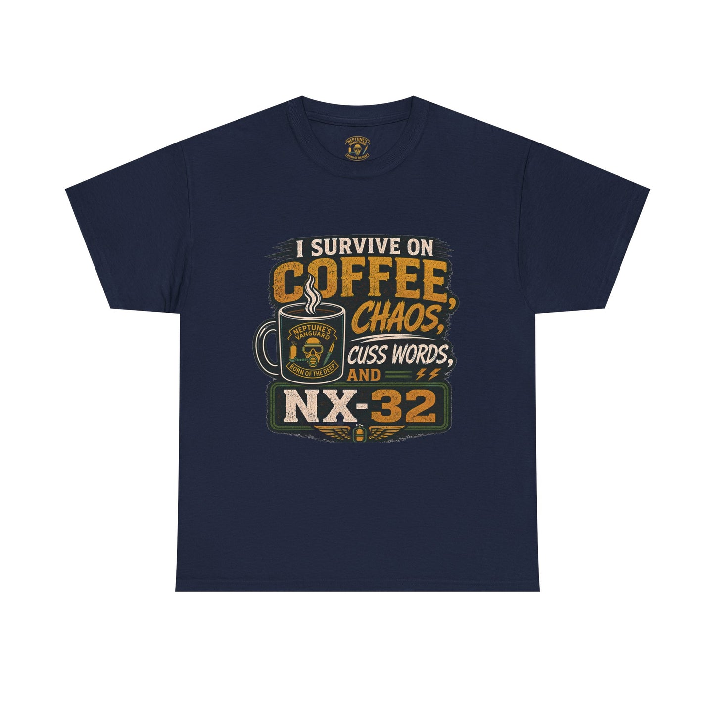 Funny Nitrox Diver T-Shirt | I Survive on Coffee, Chaos, Cuss Words & NX32