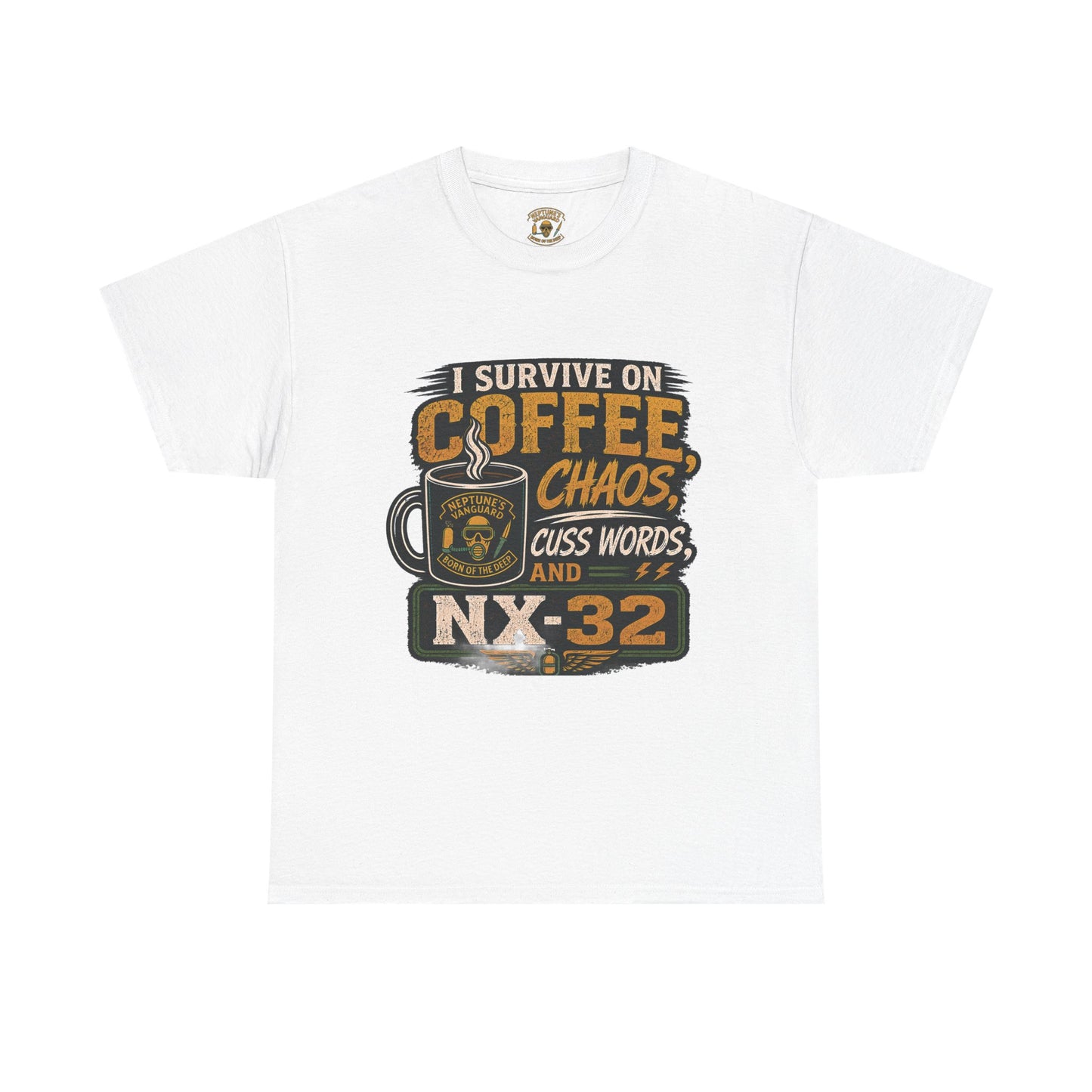 Funny Nitrox Diver T-Shirt | I Survive on Coffee, Chaos, Cuss Words & NX32