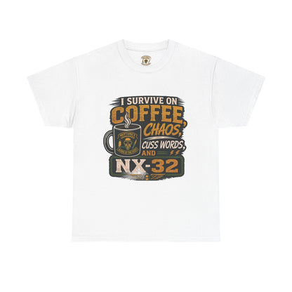 Funny Nitrox Diver T-Shirt | I Survive on Coffee, Chaos, Cuss Words & NX32