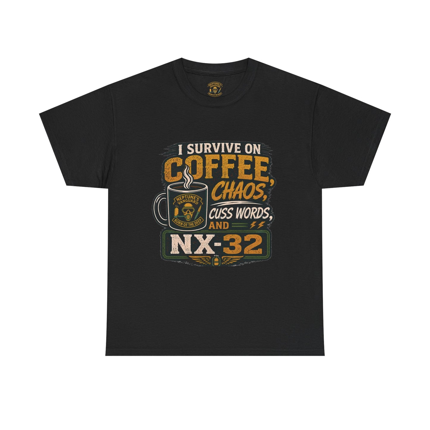 Funny Nitrox Diver T-Shirt | I Survive on Coffee, Chaos, Cuss Words & NX32