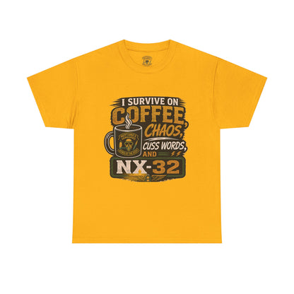 Funny Nitrox Diver T-Shirt | I Survive on Coffee, Chaos, Cuss Words & NX32