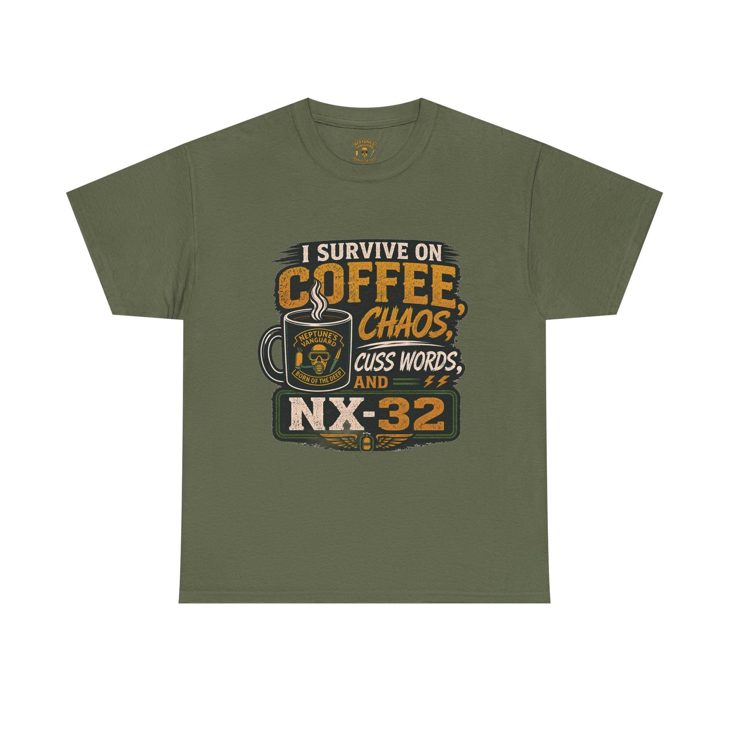 Funny Nitrox Diver T-Shirt | I Survive on Coffee, Chaos, Cuss Words & NX32