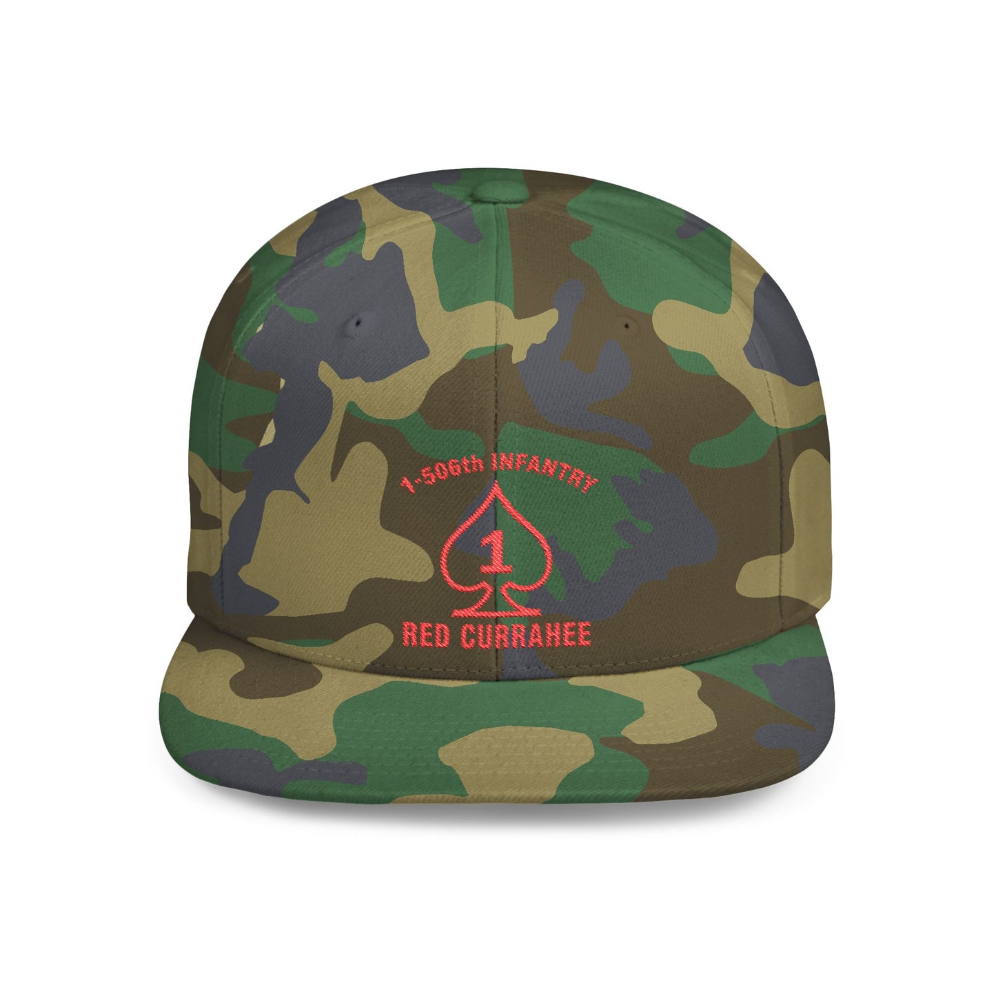 Flat Bill Snapback - 1st Infantry "Red Currakee" Spade Logo Cap