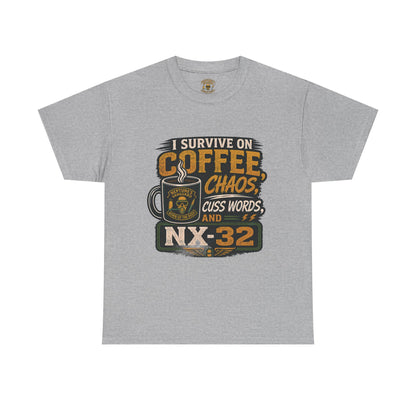 Funny Nitrox Diver T-Shirt | I Survive on Coffee, Chaos, Cuss Words & NX32