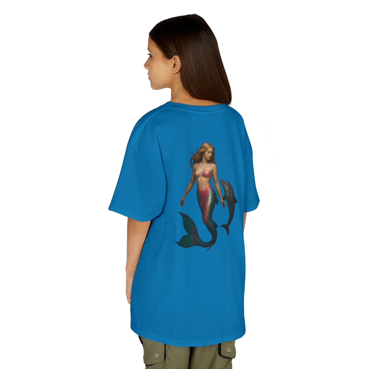 Youth Mermaid Tee with Dolphin Graphic