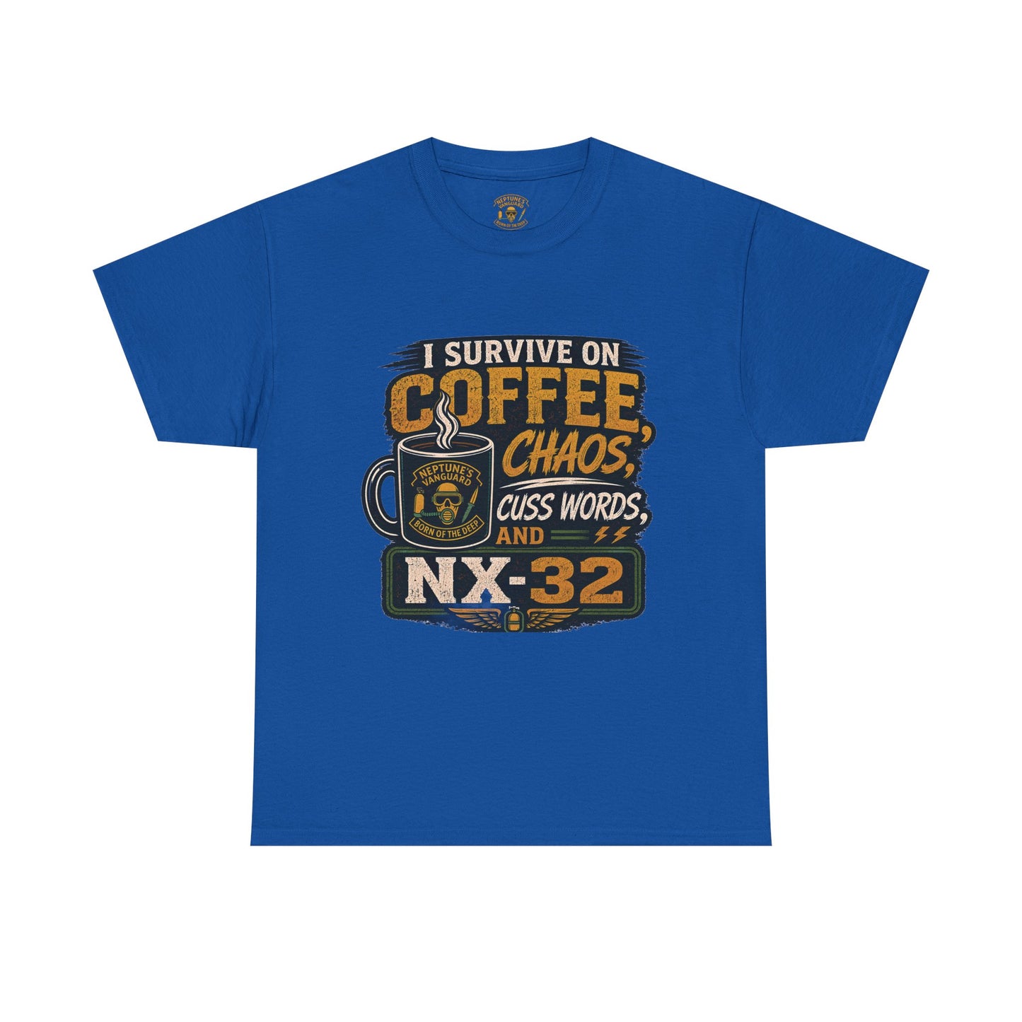 Funny Nitrox Diver T-Shirt | I Survive on Coffee, Chaos, Cuss Words & NX32