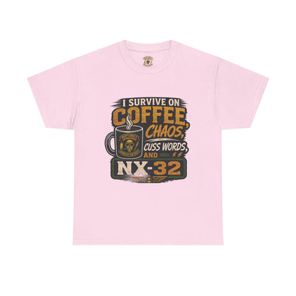 Funny Nitrox Diver T-Shirt | I Survive on Coffee, Chaos, Cuss Words & NX32