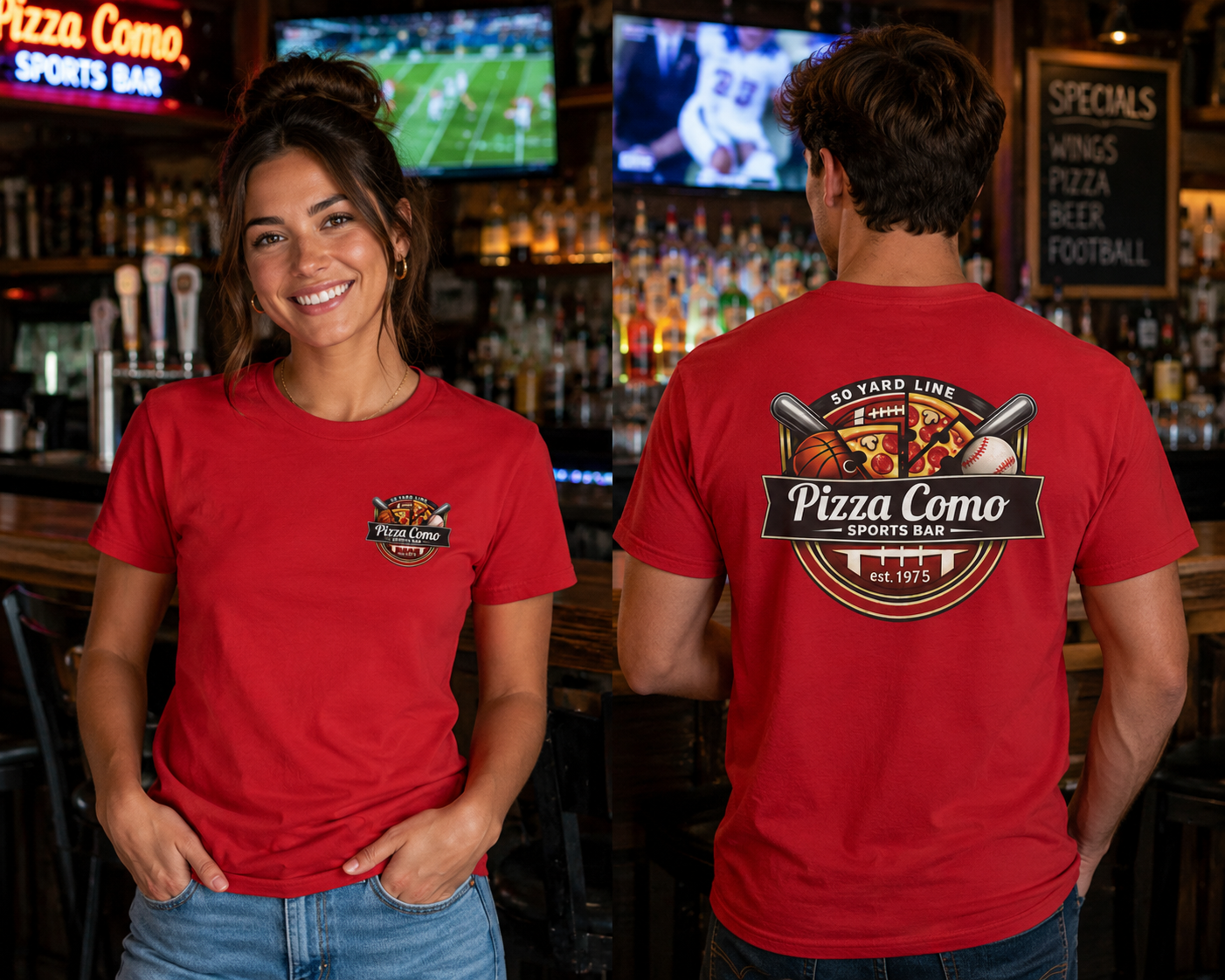 Pizza Como Sports Bar Logo T Shirt