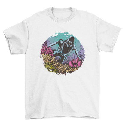 Diver underwater in coral reef t-shirt