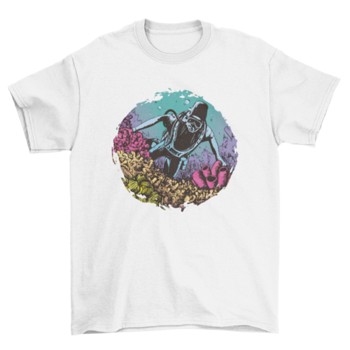 Diver underwater in coral reef t-shirt
