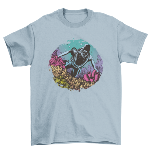 Diver underwater in coral reef t-shirt