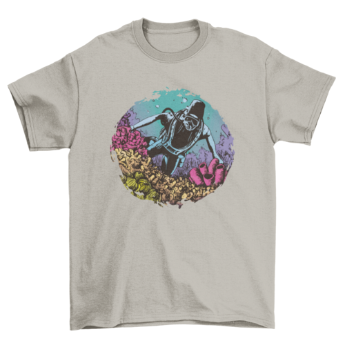 Diver underwater in coral reef t-shirt