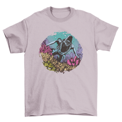 Diver underwater in coral reef t-shirt