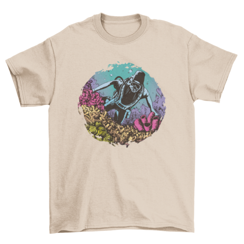 Diver underwater in coral reef t-shirt