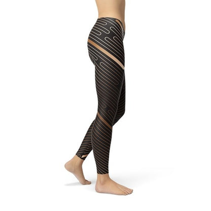 Striped Lines Sports Brown Leggings