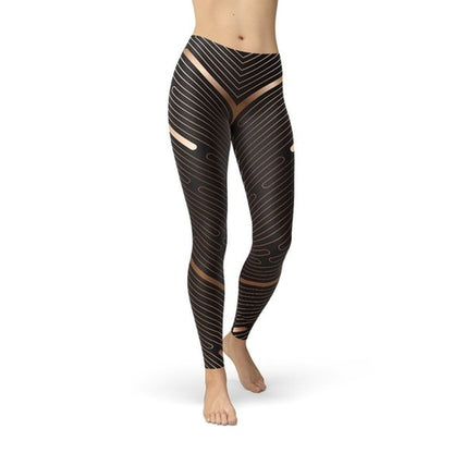 Striped Lines Sports Brown Leggings